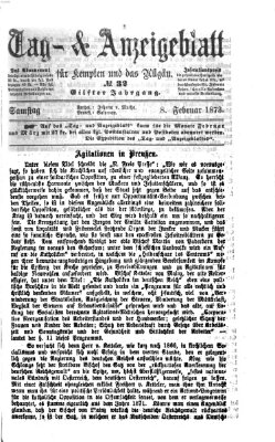 Tag- und Anzeigeblatt für Kempten und das Allgäu Samstag 8. Februar 1873