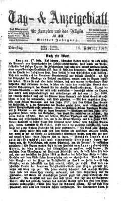 Tag- und Anzeigeblatt für Kempten und das Allgäu Dienstag 18. Februar 1873