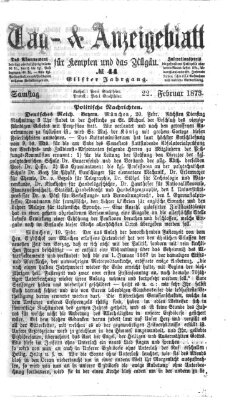 Tag- und Anzeigeblatt für Kempten und das Allgäu Samstag 22. Februar 1873