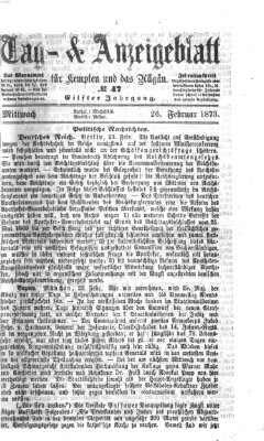 Tag- und Anzeigeblatt für Kempten und das Allgäu Mittwoch 26. Februar 1873