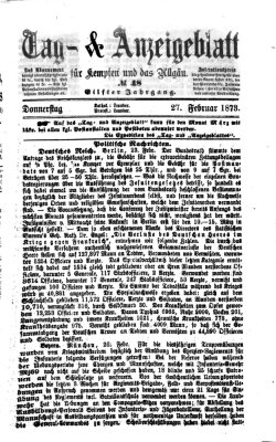 Tag- und Anzeigeblatt für Kempten und das Allgäu Donnerstag 27. Februar 1873