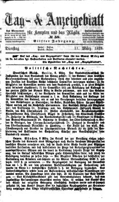 Tag- und Anzeigeblatt für Kempten und das Allgäu Dienstag 11. März 1873