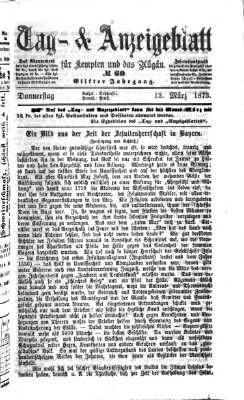 Tag- und Anzeigeblatt für Kempten und das Allgäu Donnerstag 13. März 1873