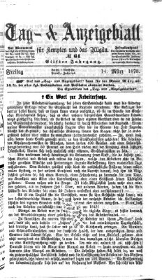 Tag- und Anzeigeblatt für Kempten und das Allgäu Freitag 14. März 1873