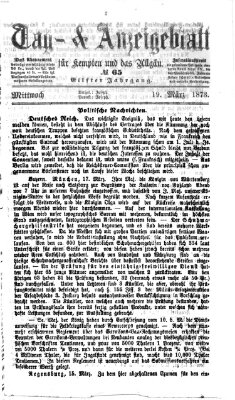 Tag- und Anzeigeblatt für Kempten und das Allgäu Mittwoch 19. März 1873