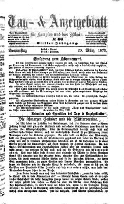 Tag- und Anzeigeblatt für Kempten und das Allgäu Donnerstag 20. März 1873