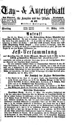 Tag- und Anzeigeblatt für Kempten und das Allgäu Freitag 21. März 1873