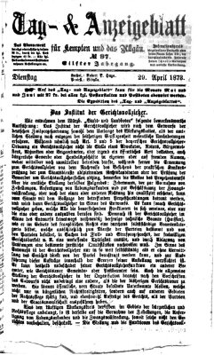 Tag- und Anzeigeblatt für Kempten und das Allgäu Dienstag 29. April 1873