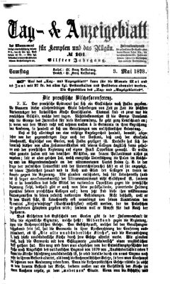 Tag- und Anzeigeblatt für Kempten und das Allgäu Samstag 3. Mai 1873