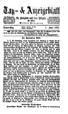 Tag- und Anzeigeblatt für Kempten und das Allgäu Donnerstag 5. Juni 1873