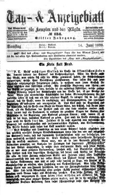 Tag- und Anzeigeblatt für Kempten und das Allgäu Samstag 14. Juni 1873