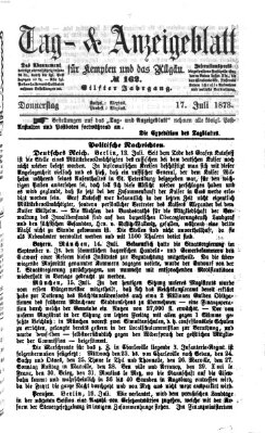 Tag- und Anzeigeblatt für Kempten und das Allgäu Donnerstag 17. Juli 1873