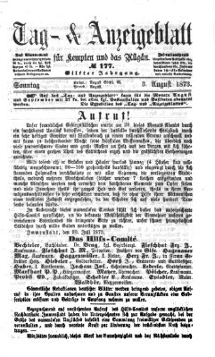 Tag- und Anzeigeblatt für Kempten und das Allgäu Sonntag 3. August 1873