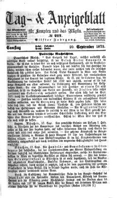 Tag- und Anzeigeblatt für Kempten und das Allgäu Samstag 20. September 1873