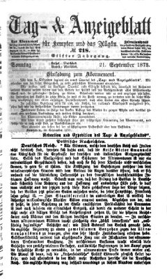 Tag- und Anzeigeblatt für Kempten und das Allgäu Sonntag 21. September 1873