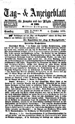 Tag- und Anzeigeblatt für Kempten und das Allgäu Samstag 4. Oktober 1873