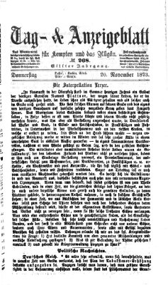 Tag- und Anzeigeblatt für Kempten und das Allgäu Donnerstag 20. November 1873