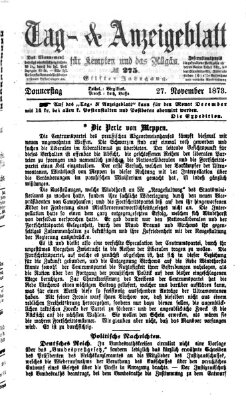 Tag- und Anzeigeblatt für Kempten und das Allgäu Donnerstag 27. November 1873