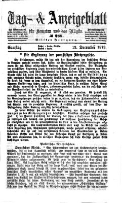 Tag- und Anzeigeblatt für Kempten und das Allgäu Samstag 13. Dezember 1873