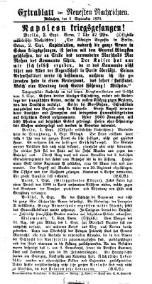 Neueste Nachrichten aus dem Gebiete der Politik. Extrablatt der Neuesten Nachrichten (Münchner neueste Nachrichten) Samstag 3. September 1870