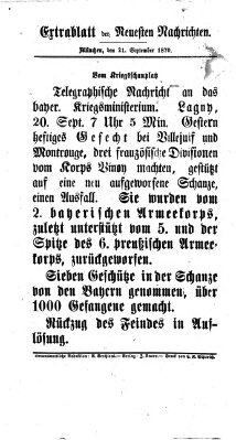 Neueste Nachrichten aus dem Gebiete der Politik. Extrablatt der Neuesten Nachrichten (Münchner neueste Nachrichten) Mittwoch 21. September 1870