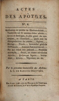 Actes des apôtres et des martyrs Sonntag 6. November 1796