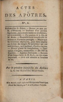 Actes des apôtres et des martyrs Sonntag 20. November 1796