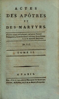 Actes des apôtres et des martyrs Sonntag 15. Januar 1797