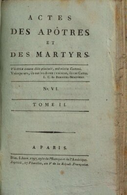 Actes des apôtres et des martyrs Sonntag 5. Februar 1797