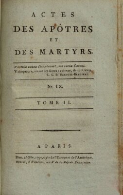 Actes des apôtres et des martyrs Sonntag 26. Februar 1797