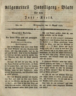 Allgemeines Intelligenz-Blatt für den Jaxt-Kreis (Allgemeines Amts- und Intelligenz-Blatt für den Jaxt-Kreis) Mittwoch 17. August 1825