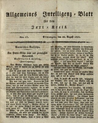 Allgemeines Intelligenz-Blatt für den Jaxt-Kreis (Allgemeines Amts- und Intelligenz-Blatt für den Jaxt-Kreis) Samstag 20. August 1825