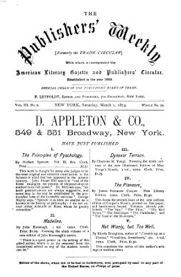 Publishers' weekly Samstag 1. März 1873