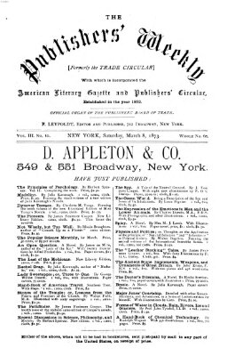 Publishers' weekly Samstag 8. März 1873