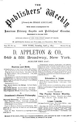 Publishers' weekly Samstag 5. April 1873