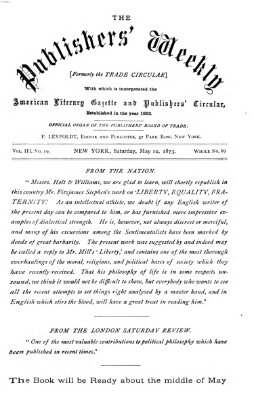 Publishers' weekly Samstag 10. Mai 1873