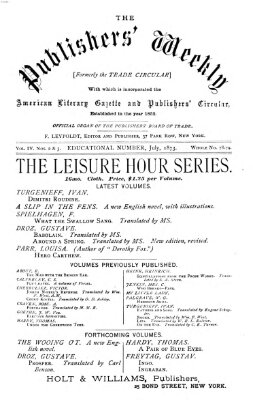 Publishers' weekly Samstag 19. Juli 1873