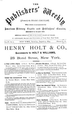 Publishers' weekly Samstag 2. August 1873