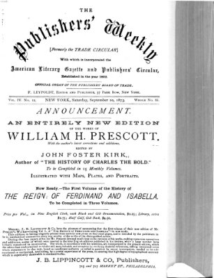 Publishers' weekly Samstag 20. September 1873