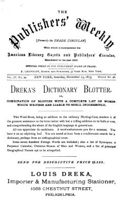 Publishers' weekly Samstag 15. November 1873