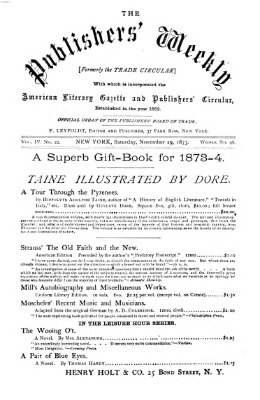 Publishers' weekly Samstag 29. November 1873