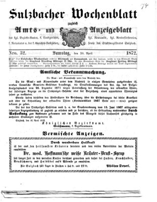 Sulzbacher Wochenblatt Samstag 20. April 1872