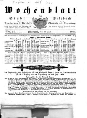 Wochenblatt der Stadt Sulzbach im Regierungs-Bezirke von Oberpfalz und Regensburg des Königreichs Bayern (Sulzbacher Wochenblatt) Mittwoch 14. Juni 1865