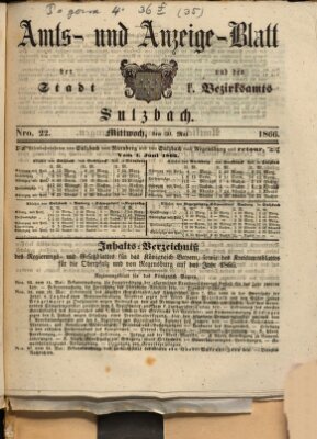 Amts- und Anzeigeblatt der Stadt und des K. Bezirksamts Sulzbach (Sulzbacher Wochenblatt) Mittwoch 30. Mai 1866