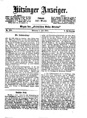 Kitzinger Anzeiger Mittwoch 3. Juli 1872