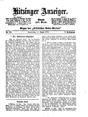 Kitzinger Anzeiger Donnerstag 15. August 1872