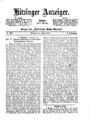 Kitzinger Anzeiger Mittwoch 21. August 1872