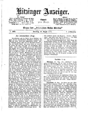 Kitzinger Anzeiger Dienstag 27. August 1872