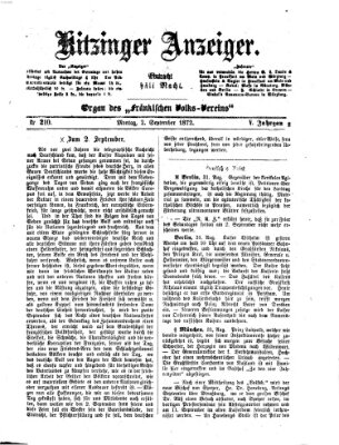 Kitzinger Anzeiger Montag 2. September 1872