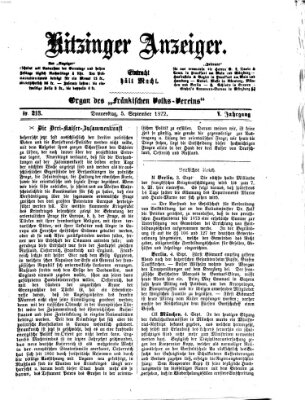 Kitzinger Anzeiger Donnerstag 5. September 1872